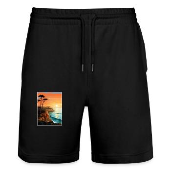 Sunset Cliffs Californie Vintage voyage affiche WPA - Short de jogging bio TRAINER Stanley/Stella unisexe - noir - Devant - Nik (191cm) & Marisol (170cm)