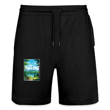 Toronto Canada Decoration Vintage Travel Poster - Stanley/Stella Trainer Unisex Organic Jogging Shorts - black - Front - Nik (191cm) & Marisol (170cm)