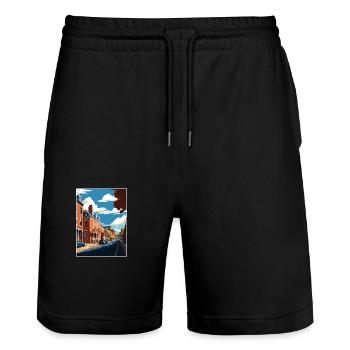 Phoenixville Pennsylvania Vintage Travel Poster - Stanley/Stella Trainer Unisex Organic Jogging Shorts - black - Front - Nik (191cm) & Marisol (170cm)