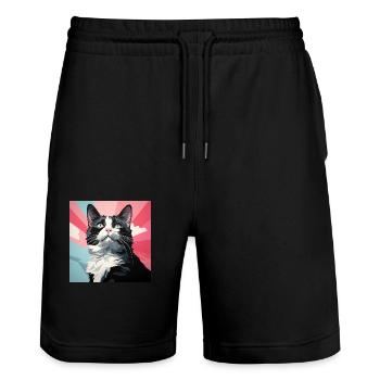 Tuxedo cat. tuxedo chat - Short de jogging bio TRAINER Stanley/Stella unisexe - noir - Devant - Nik (191cm) & Marisol (170cm)