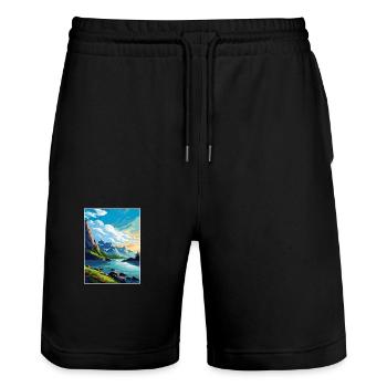 Kenai Fjords Nationalpark Alaska Reiseposter - Stanley/Stella Unisex Bio Joggingshorts Trainer  - Schwarz - Vorne - Nik (191cm) & Marisol (170cm)