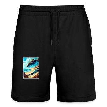 Carpinteria Bluffs California Travel Poster - Stanley/Stella Trainer Unisex Organic Jogging Shorts - black - Front - Nik (191cm) & Marisol (170cm)