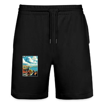 Canandaigua New York State Vintage Travel Poster - Stanley/Stella Trainer Unisex Organic Jogging Shorts - black - Front - Nik (191cm) & Marisol (170cm)