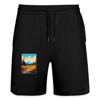 Mount Washington New Hampshire Travel Poster - Stanley/Stella Trainer Unisex Organic Jogging Shorts - black - Front - Nik (191cm) & Marisol (170cm)