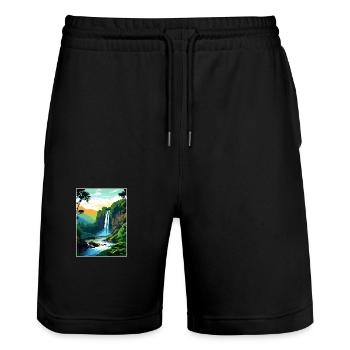 Akaka Falls State Park Hawaii Reiseposter - Stanley/Stella Unisex Bio Joggingshorts Trainer  - Schwarz - Vorne - Nik (191cm) & Marisol (170cm)