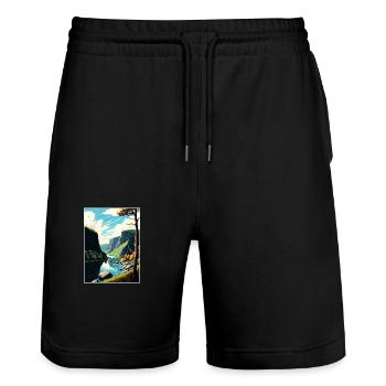 Delaware Water Gap Pennsylvania Reiseposter - Stanley/Stella Unisex Bio Joggingshorts Trainer  - Schwarz - Vorne - Nik (191cm) & Marisol (170cm)