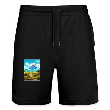 Affiche de voyage du parc national des volcans d’Hawaï - Short de jogging bio TRAINER Stanley/Stella unisexe - noir - Devant - Nik (191cm) & Marisol (170cm)