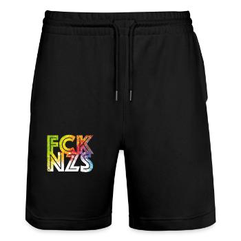 FCK NZS - Stanley/Stella Trainer Unisex Organic Jogging Shorts - black - Front - Nik (191cm) & Marisol (170cm)