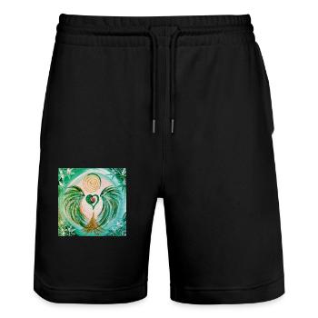 Herzengel Herzöffnung - Stanley/Stella Unisex Bio Joggingshorts Trainer  - Schwarz - Vorne - Nik (191cm) & Marisol (170cm)