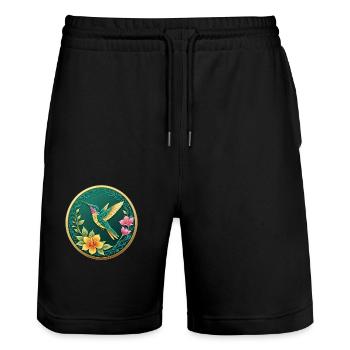 Colibri de pièce de monnaie fantaisie sur des fleurs - Short de jogging bio TRAINER Stanley/Stella unisexe - noir - Devant - Nik (191cm) & Marisol (170cm)