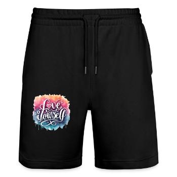 Ich bin so wie ich bin - Stanley/Stella Unisex Bio Joggingshorts Trainer  - Schwarz - Vorne - Nik (191cm) & Marisol (170cm)