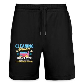 Cleaning Squad I Don't Stop Housekeeping Cleaner - Stanley/Stella Unisex Bio Joggingshorts Trainer  - Schwarz - Vorne - Nik (191cm) & Marisol (170cm)