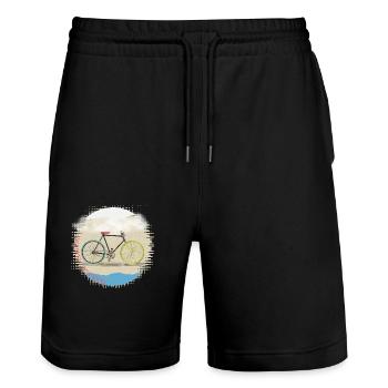 Kein Sprit, nur fahren - Fahrrad Radfahren Kunstdesign - Stanley/Stella Unisex Bio Joggingshorts Trainer  - Schwarz - Vorne - Nik (191cm) & Marisol (170cm)