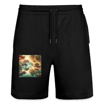 Japan Vintage Koi Pond - Stanley/Stella Trainer Unisex Organic Jogging Shorts - black - Front - Nik (191cm) & Marisol (170cm)