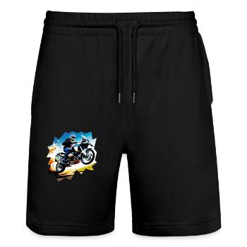 Fliegendes Motorrad - Stanley/Stella Unisex Bio Joggingshorts Trainer  - Schwarz - Vorne - Nik (191cm) & Marisol (170cm)