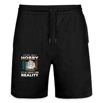 Schiff Miniatur Segelboot - Stanley/Stella Unisex Bio Joggingshorts Trainer  - Schwarz - Vorne - Nik (191cm) & Marisol (170cm)