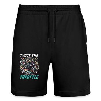 Funny motorcycle lover riding motorcycle. - Stanley/Stella Trainer Unisex Organic Jogging Shorts - black - Front - Nik (191cm) & Marisol (170cm)