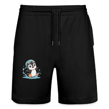 Penguin Fun : Amusez-vous dans l’eau ! - Short de jogging bio TRAINER Stanley/Stella unisexe - noir - Devant - Nik (191cm) & Marisol (170cm)