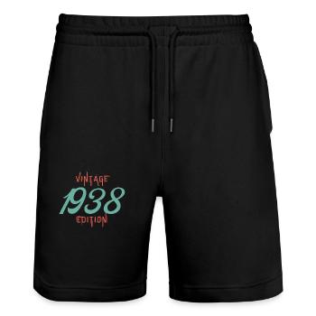 Vintage 1938 Edition - Stanley/Stella Trainer Unisex Organic Jogging Shorts - black - Front - Nik (191cm) & Marisol (170cm)