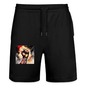 gegen rechts - Stanley/Stella Unisex Bio Joggingshorts Trainer  - Schwarz - Vorne - Nik (191cm) & Marisol (170cm)