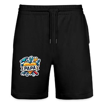 Father’s Day - Stanley/Stella Trainer Unisex Organic Jogging Shorts - black - Front - Nik (191cm) & Marisol (170cm)
