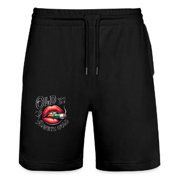 Old but always Gold smoking and lips - Stanley/Stella Trainer Unisex Organic Jogging Shorts - black - Front - Nik (191cm) & Marisol (170cm)