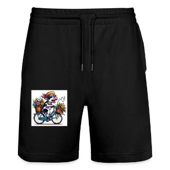 Singende Kuh auf dem Fahrrad - Stanley/Stella Unisex Bio Joggingshorts Trainer  - Schwarz - Vorne - Nik (191cm) & Marisol (170cm)