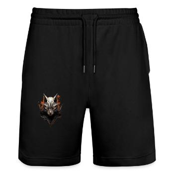 Schattenwolf Blick - Stanley/Stella Unisex Bio Joggingshorts Trainer  - Schwarz - Vorne - Nik (191cm) & Marisol (170cm)