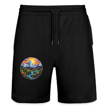 Bergpanorama beim Sonnenaufgang - Stanley/Stella Unisex Bio Joggingshorts Trainer  - Schwarz - Vorne - Nik (191cm) & Marisol (170cm)