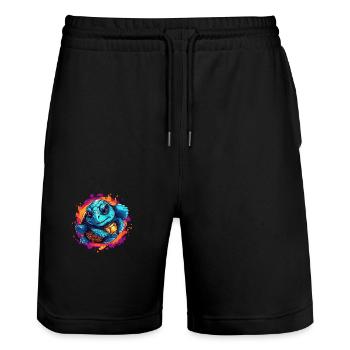 Turtle jumping out of the picture - Stanley/Stella Trainer Unisex Organic Jogging Shorts - black - Front - Nik (191cm) & Marisol (170cm)