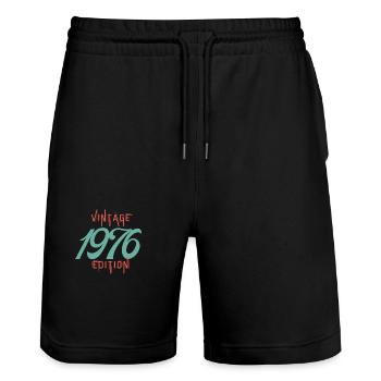 Jahrgang Ausgabe 1976 - Stanley/Stella Unisex Bio Joggingshorts Trainer  - Schwarz - Vorne - Nik (191cm) & Marisol (170cm)