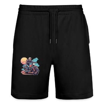 Motorcyclist Red Motorcycle - Stanley/Stella Trainer Unisex Organic Jogging Shorts - black - Front - Nik (191cm) & Marisol (170cm)