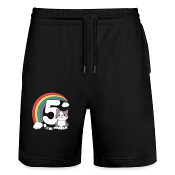 Süße Katze - 5. Geburtstag - 5 Jahre - Stanley/Stella Unisex Bio Joggingshorts Trainer  - Schwarz - Vorne - Nik (191cm) & Marisol (170cm)