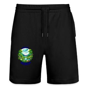 Save the World (A Call to Conservation)Blue - Stanley/Stella Trainer Unisex Organic Jogging Shorts - black - Front - Nik (191cm) & Marisol (170cm)