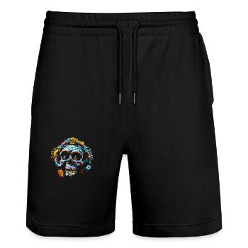 Totenkopf Blumen Calavera - Stanley/Stella Unisex Bio Joggingshorts Trainer  - Schwarz - Vorne - Nik (191cm) & Marisol (170cm)
