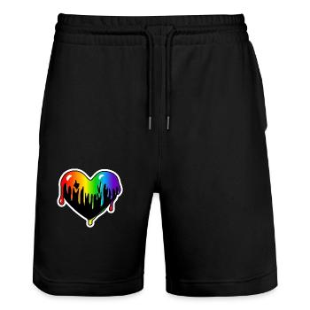 Klebriges Herz trieft : Sticky Queer Pride - Stanley/Stella Unisex Bio Joggingshorts Trainer  - Schwarz - Vorne - Nik (191cm) & Marisol (170cm)