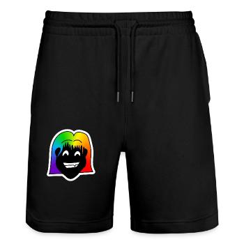 Großer Grinser : Sticky Queer Pride - Stanley/Stella Unisex Bio Joggingshorts Trainer  - Schwarz - Vorne - Nik (191cm) & Marisol (170cm)