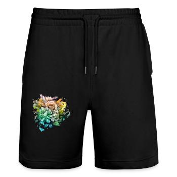 Fleurs Hippie soul Groovy Été paix amour - Short de jogging bio TRAINER Stanley/Stella unisexe - noir - Devant - Nik (191cm) & Marisol (170cm)