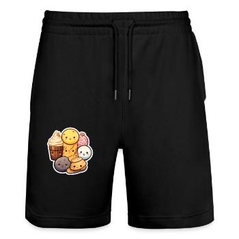 Kawaii-style sweets - Stanley/Stella Trainer Unisex Organic Jogging Shorts - black - Front - Nik (191cm) & Marisol (170cm)