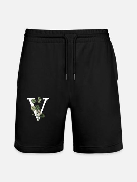 Green Botanical Letter V - Stanley/Stella Trainer Unisex Organic Jogging Shorts - black
