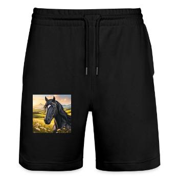 Horse Art - Stanley/Stella Trainer Unisex Organic Jogging Shorts - black - Front - Nik (191cm) & Marisol (170cm)
