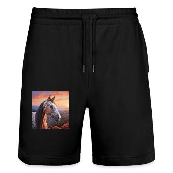 Art du cheval - Short de jogging bio TRAINER Stanley/Stella unisexe - noir - Devant - Nik (191cm) & Marisol (170cm)
