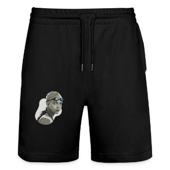 Der unnachgiebige Schwimmer mit blauen Augen - Stanley/Stella Unisex Bio Joggingshorts Trainer  - Schwarz - Vorne - Nik (191cm) & Marisol (170cm)