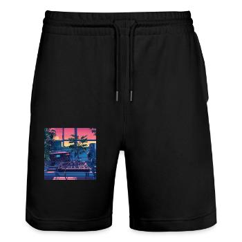 plants and music - high quality fashion print - Stanley/Stella Trainer Unisex Organic Jogging Shorts - black - Front - Nik (191cm) & Marisol (170cm)