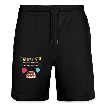 Geburtstagsjingle - Birthday - One love one cake - Stanley/Stella Unisex Bio Joggingshorts Trainer  - Schwarz - Vorne - Nik (191cm) & Marisol (170cm)