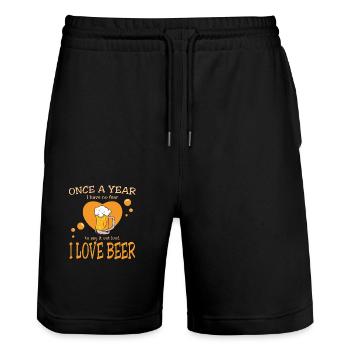 Ich liebe Bier - Once a year I love beer Spruch - Stanley/Stella Unisex Bio Joggingshorts Trainer  - Schwarz - Vorne - Nik (191cm) & Marisol (170cm)