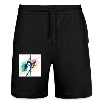 Ballerina in Aquarell - Stanley/Stella Unisex Bio Joggingshorts Trainer  - Schwarz - Vorne - Nik (191cm) & Marisol (170cm)