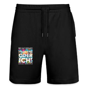 Thailand Sommer Urlaub - Stanley/Stella Unisex Bio Joggingshorts Trainer  - Schwarz - Vorne - Nik (191cm) & Marisol (170cm)