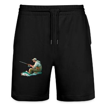 Fisherman - Fish - Fishing - Stanley/Stella Trainer Unisex Organic Jogging Shorts - black - Front - Nik (191cm) & Marisol (170cm)