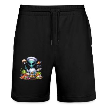 Alien Koch - Stanley/Stella Trainer Unisex Organic Jogging Shorts - black - Front - Nik (191cm) & Marisol (170cm)